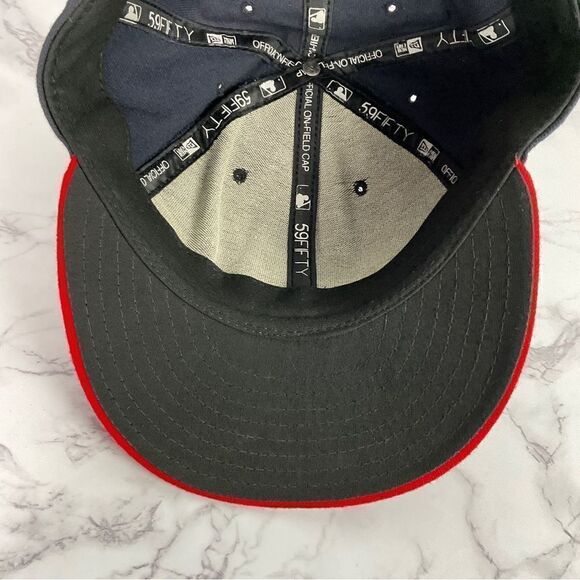 New Era 59Fifty Atlanta Braves Dark Blue Red Fitted Hat Cap 7 3/8 - Picture 4 of 6